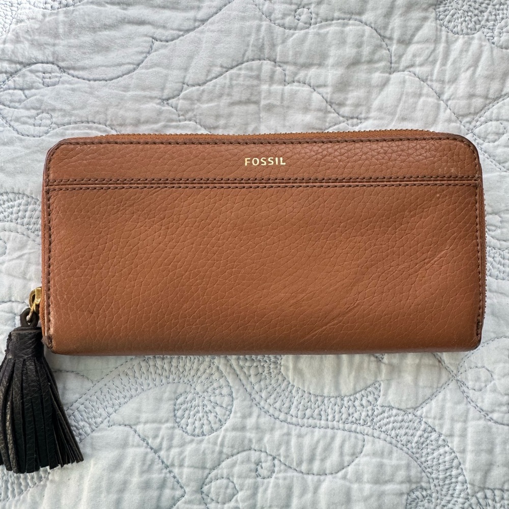 Fossil Brown Leather Wallet with Black Tassel